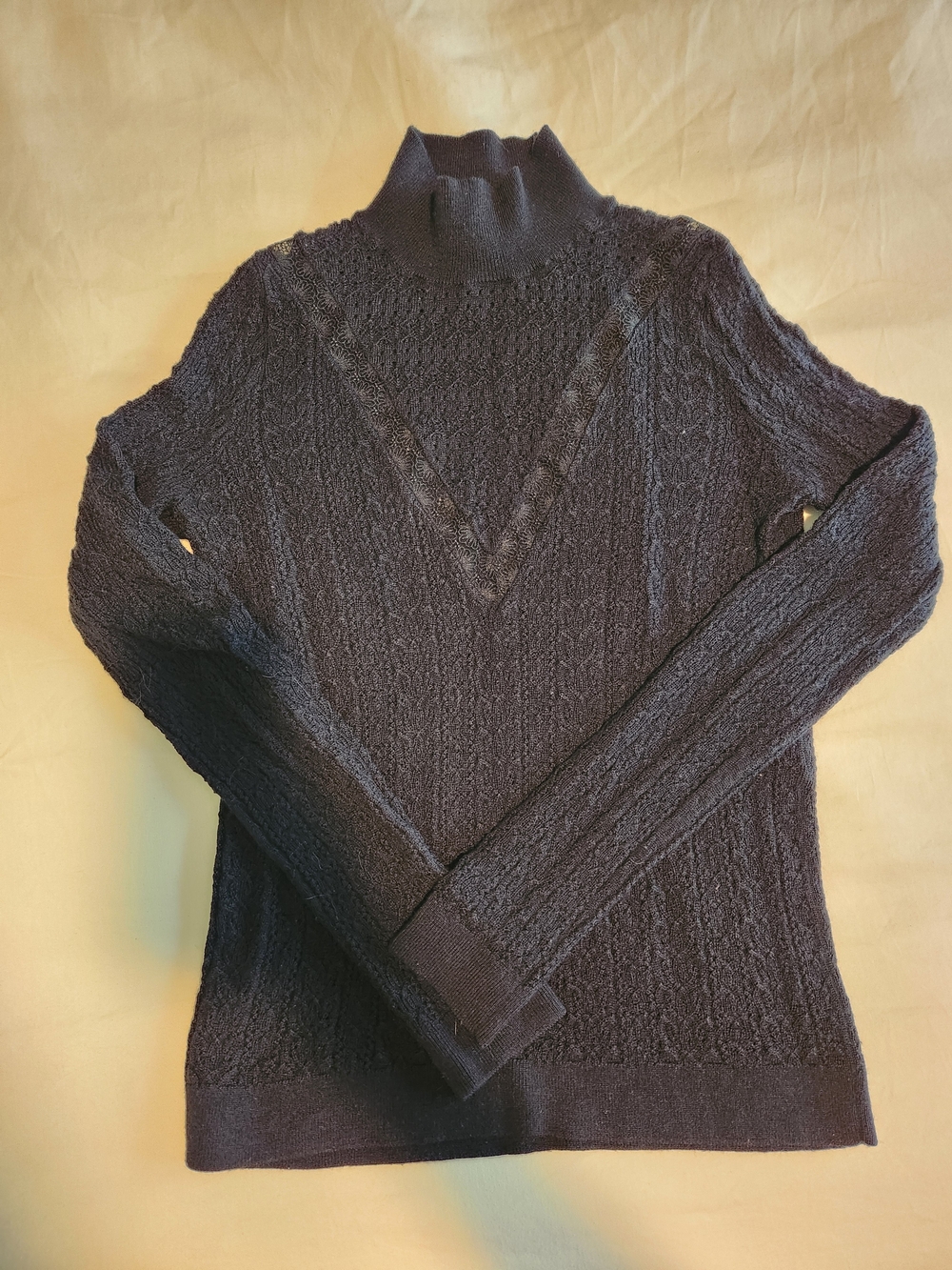 Sezane Merino Wool Navy Lace Sweater
